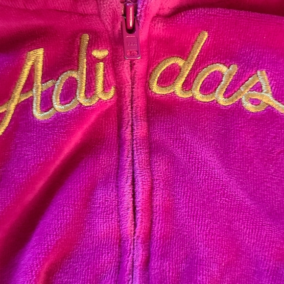 Adidas dark pink and gold velour zip up hoodie - Picture 4 of 5